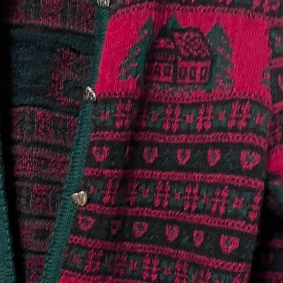 Eagles Eye 80s vintage wool sweater green and red size L but is modern S - Picture 3 of 10